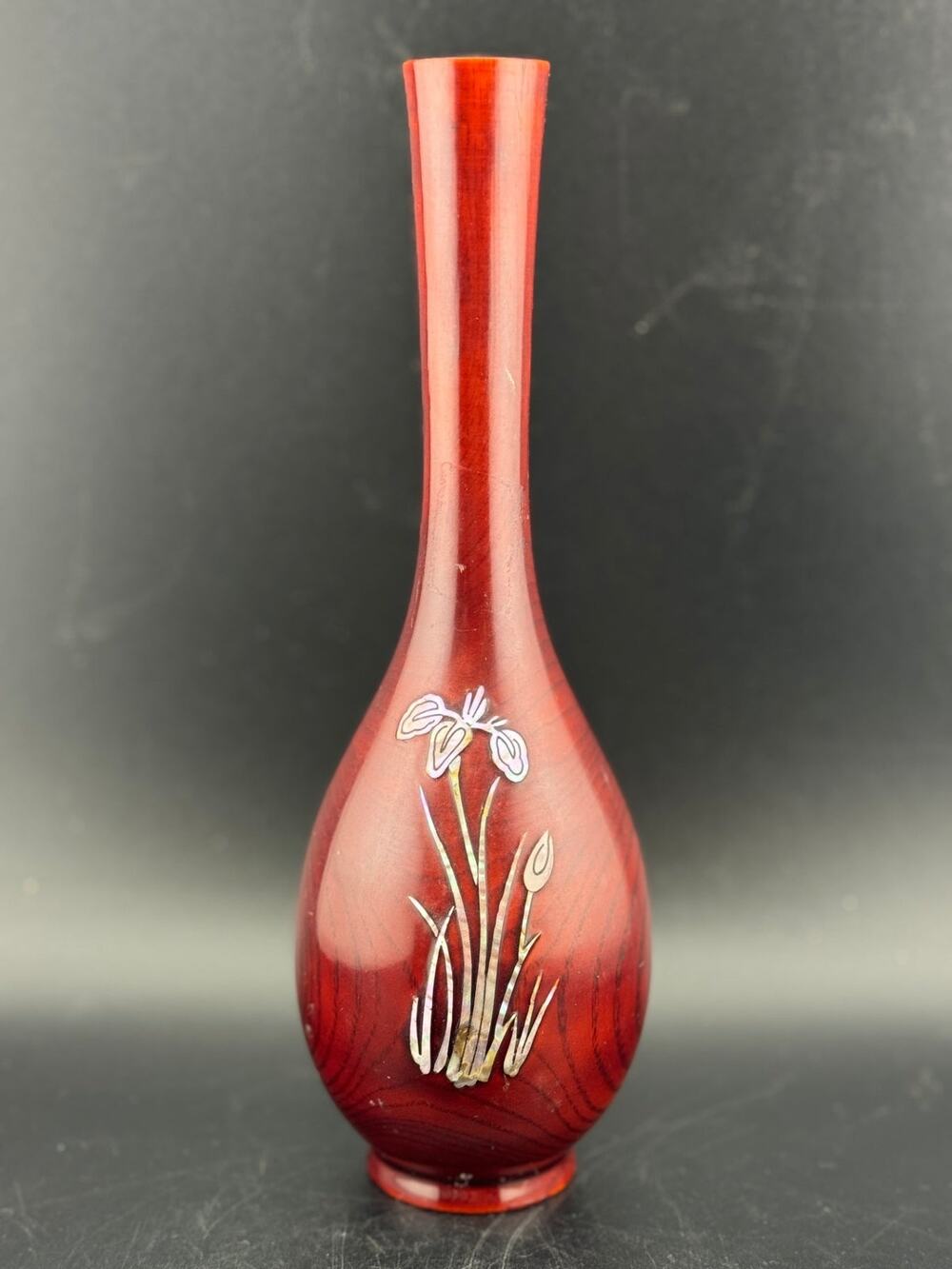 VTG Inlaid Abalone Shell Iris Flower Vase